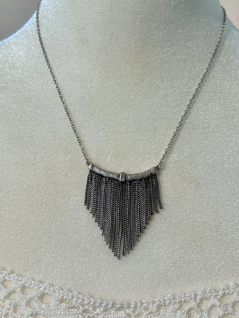 Rebecca Minkoff Gunmetal Fringe Statement Necklace